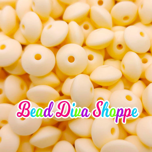 Set of 20 - BEIGE - 12mm Silicone Lentil Beads - DIY Jewelry Making - Beaded Pens - Keychains - Bracelets