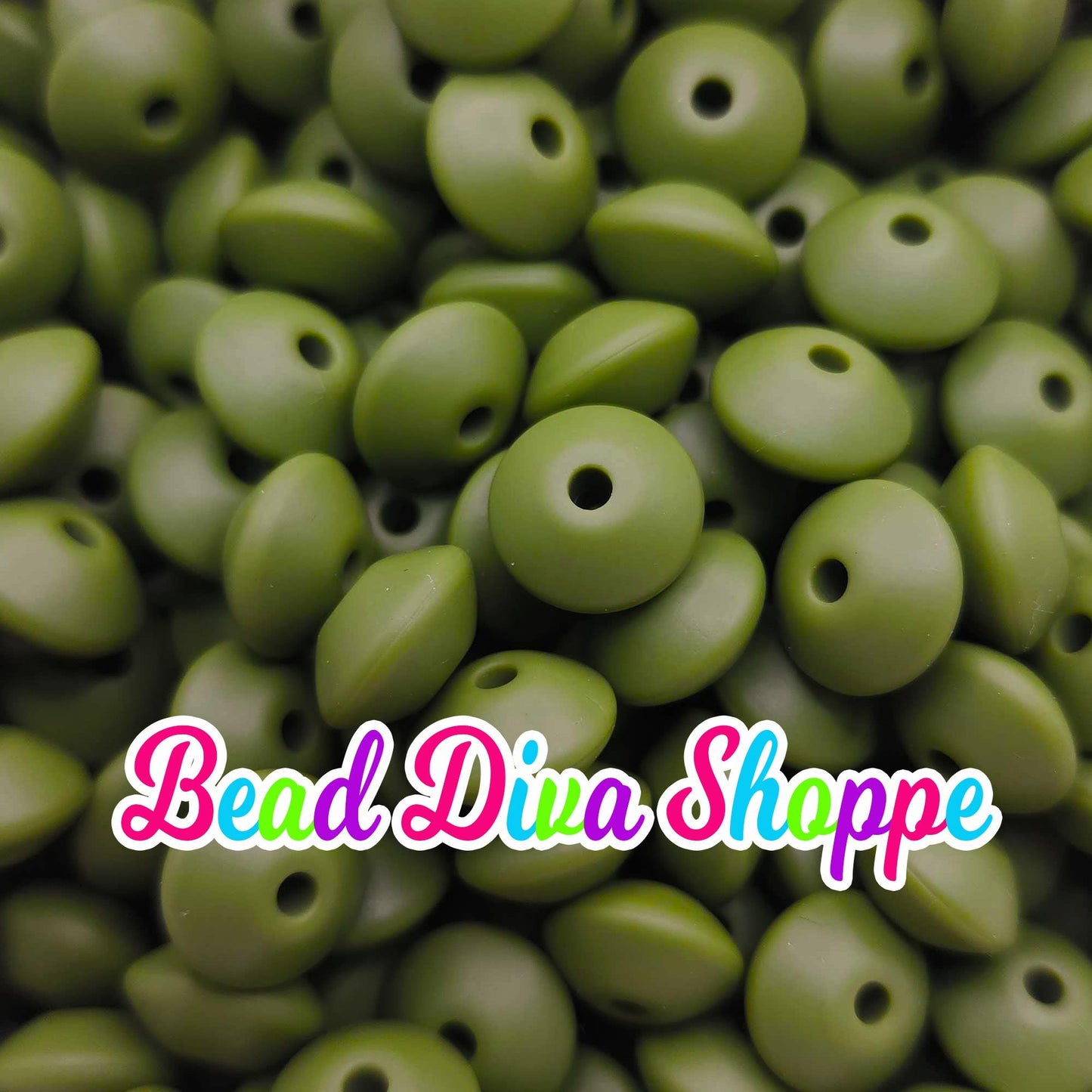 Set of 20 - ARMY GREEN - 12mm Silicone Lentil Beads - DIY Jewelry Making - Beaded Pens - Keychains - Bracelets