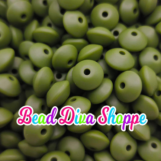 Set of 20 - ARMY GREEN - 12mm Silicone Lentil Beads - DIY Jewelry Making - Beaded Pens - Keychains - Bracelets