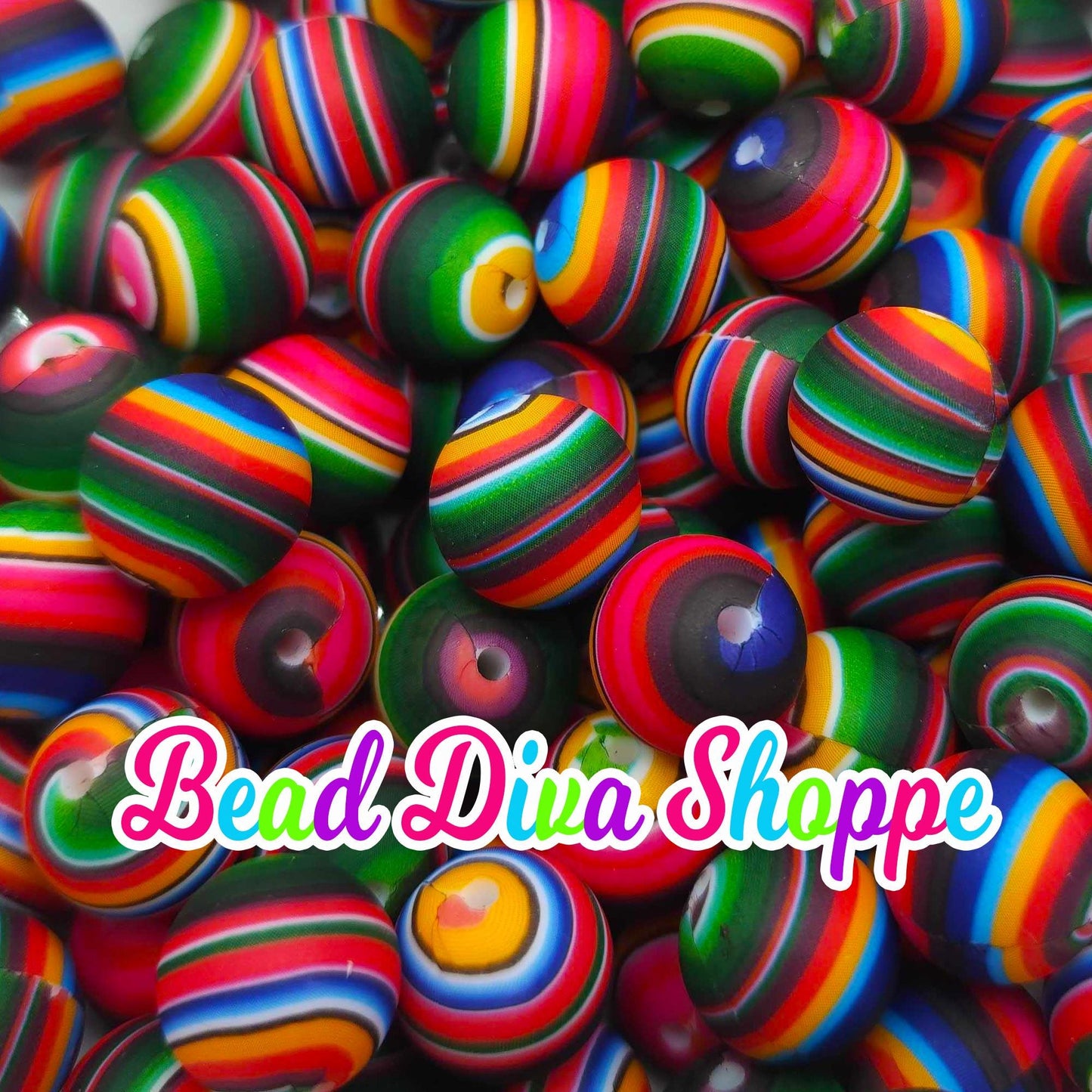 Set of 10 - 15mm - MEXICAN SERAPE - Round Silicone Beads for Diy and Jewelry Making Supplies - Keychains - Beaded Pens