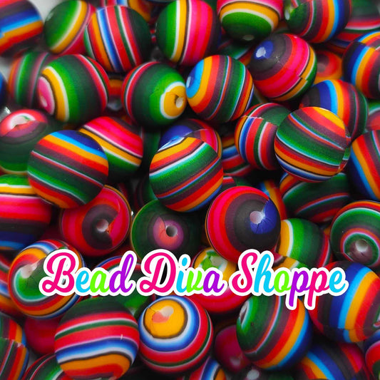 Set of 10 - 15mm - MEXICAN SERAPE - Round Silicone Beads for Diy and Jewelry Making Supplies - Keychains - Beaded Pens