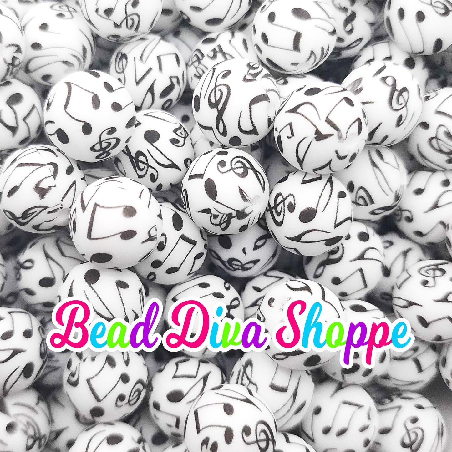 Set of 10 - 15mm - MUSIC NOTES - Round Silicone Beads - Diy Jewelry Making - Beaded Pens - Keychains - Bracelets