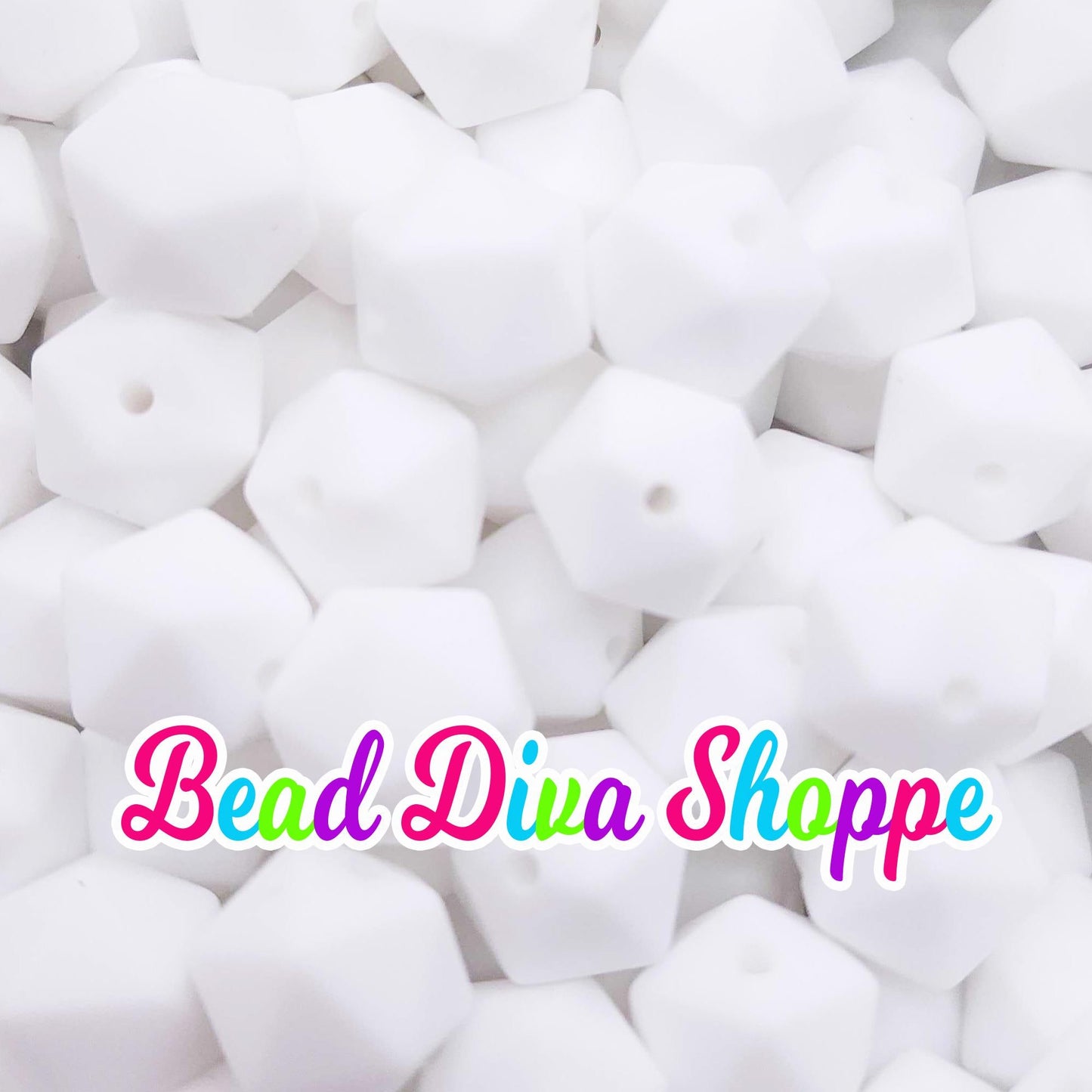 Set of 10 - 14mm - SNOW WHITE HEX - Silicone Beads - for Diy and Jewelry Making Supplies