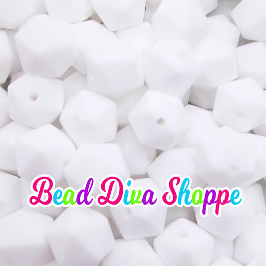 Set of 10 - 14mm - SNOW WHITE HEX - Silicone Beads - for Diy and Jewelry Making Supplies