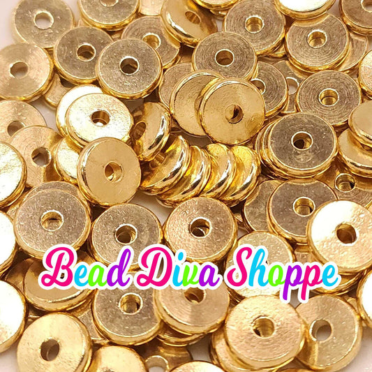12mm - SET of 10 - GOLD Plated-  Flat Disk Round Loose Spacer Beads - Diy - Jewelry - Beaded Pens - Spacers - Keychains - Bracelets