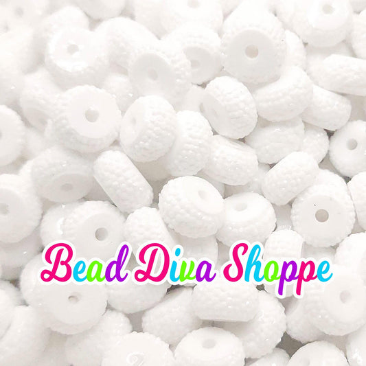 12mm - SET of 10 - WHITE -  Acrylic Rondelle Flat Rhinestone Spacer Beads - Round Beads for Diy and Jewelry Making Supplies