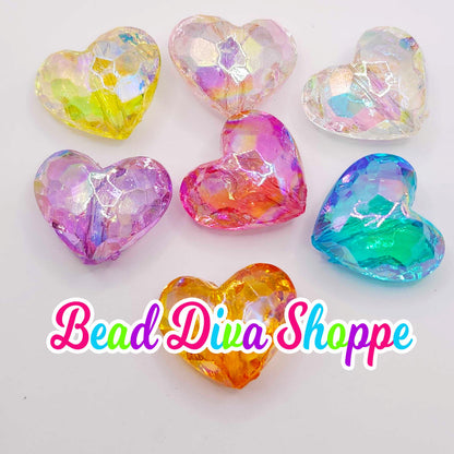 19mm X 16mm - Set of 10 - HEART AB MIX -  Faceted Heart Charm Spacer Beads - Diy - Jewelry - Spacers - Bracelets