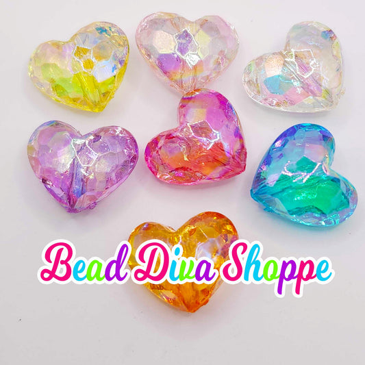 19mm X 16mm - Set of 10 - HEART AB MIX -  Faceted Heart Charm Spacer Beads - Diy - Jewelry - Spacers - Bracelets