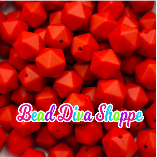 Set of 10 - 14mm - SCARLETT RED HEXAGON - Silicone Beads - for Diy and Jewelry Making Supplies