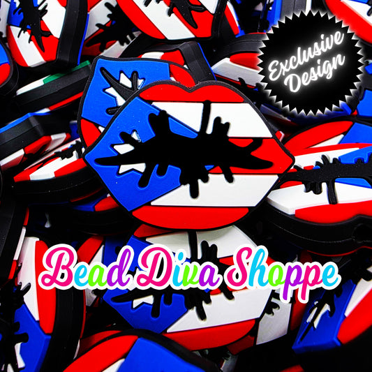 Set of 2 - 33mmX24mm - PUERTO RICAN KISS - Latin Pride - Focal  Beads - Diy Jewelry Making - Beaded Pens - Keychains - Bracelets