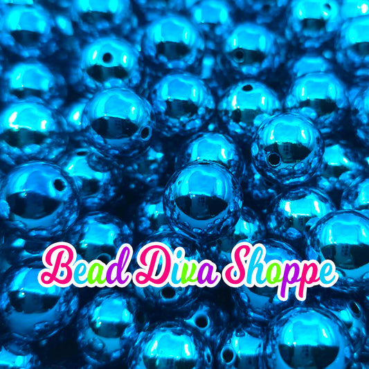 Set of 10 - 16mm - TURQUOISE - UV - beads- bubblegum - chunky - round acrylic beads for diy and jewelry supplies
