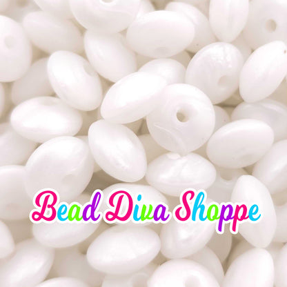 Set of 20 - WHITE PEARL - 12mm Silicone Lentil Beads - DIY Jewelry Making - Beaded Pens - Keychains - Bracelets