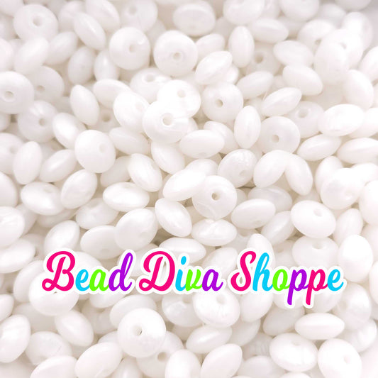 Set of 20 - WHITE PEARL - 12mm Silicone Lentil Beads - DIY Jewelry Making - Beaded Pens - Keychains - Bracelets