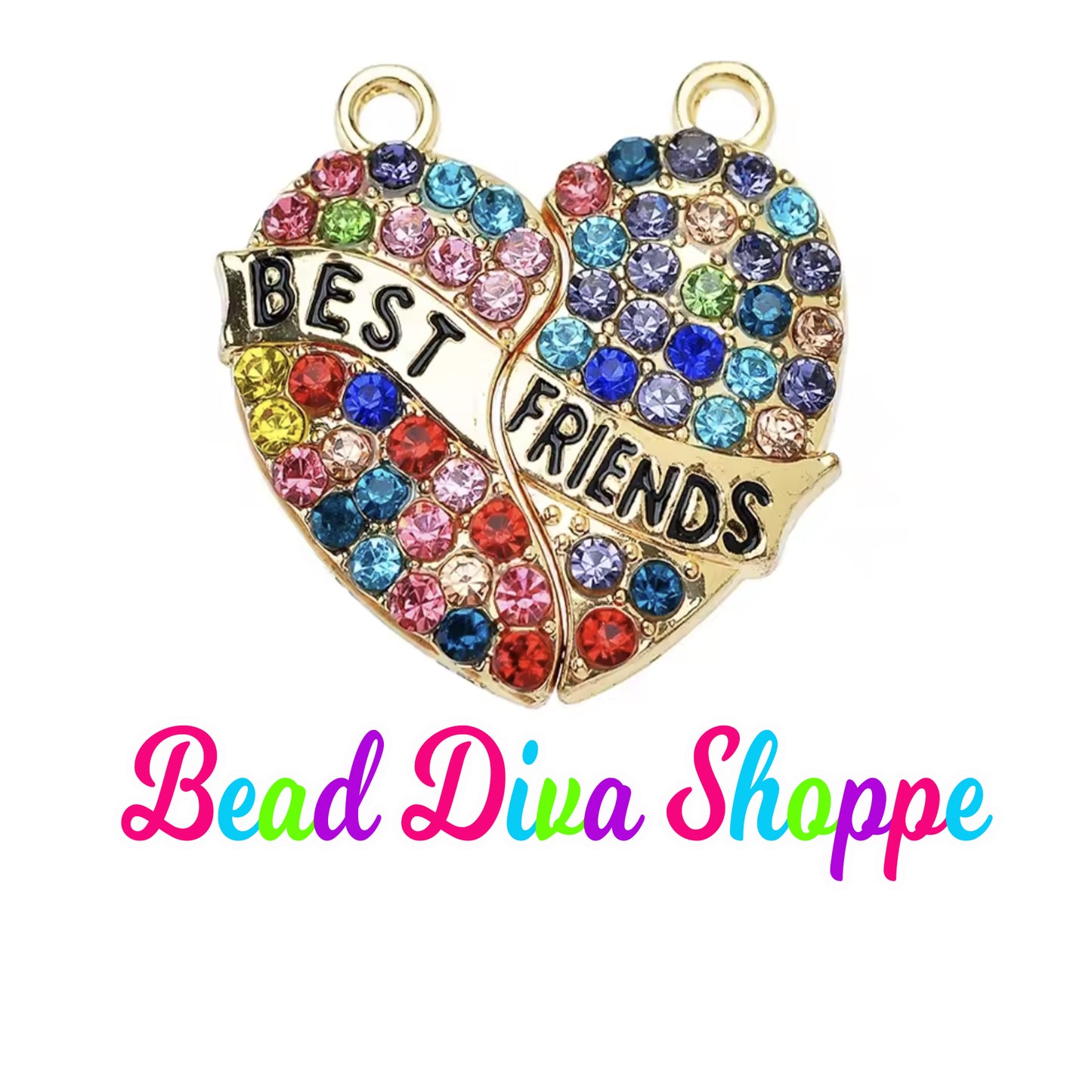 2 - Pieces - 32mmX31mm - BEST FRIENDS - Rhinestones - Multi Colors - Charms - Beads - Diy - Jewelry - Beaded Pens - Keychains