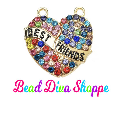 2 - Pieces - 32mmX31mm - BEST FRIENDS - Rhinestones - Multi Colors - Charms - Beads - Diy - Jewelry - Beaded Pens - Keychains
