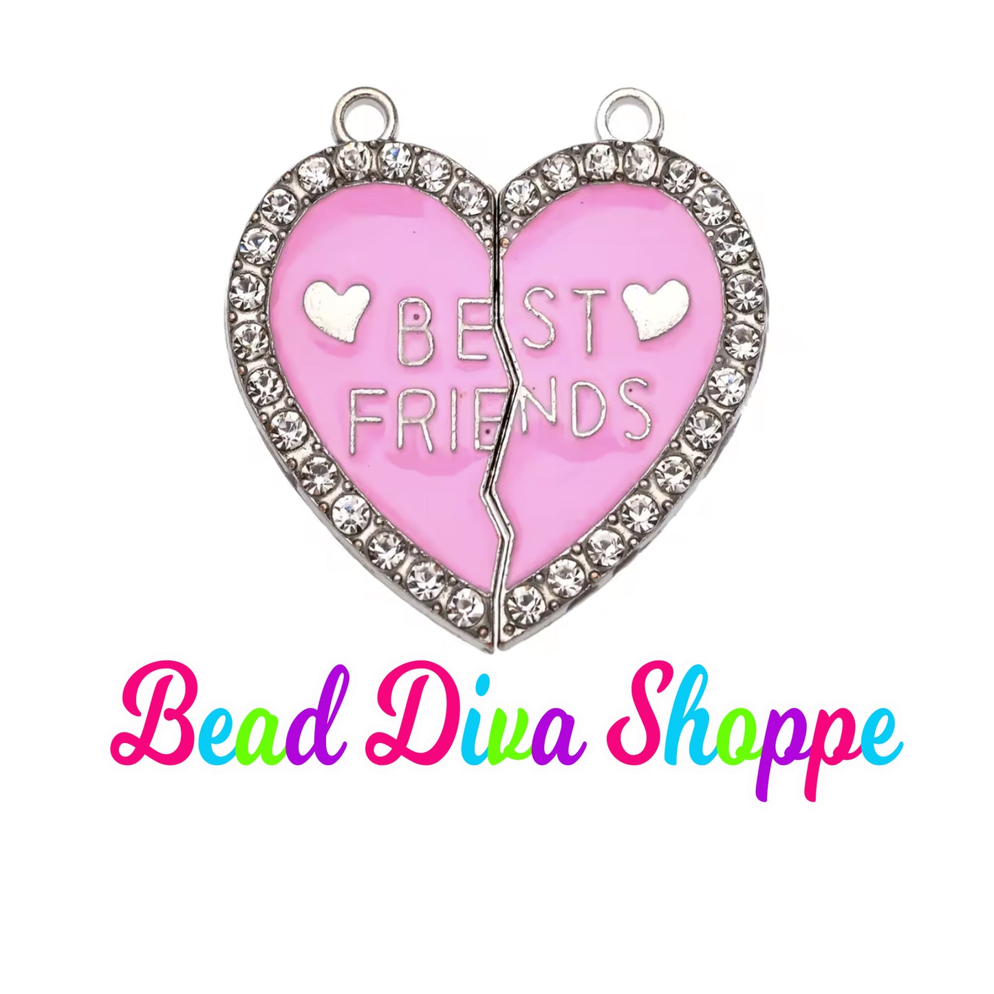 2 - Pieces - 30mmX31mm - BEST FRIENDS with RHINESTONES Charms - Pink - Beads - Diy - Jewelry - Beaded Pens -  Bracelets - Cup Charms