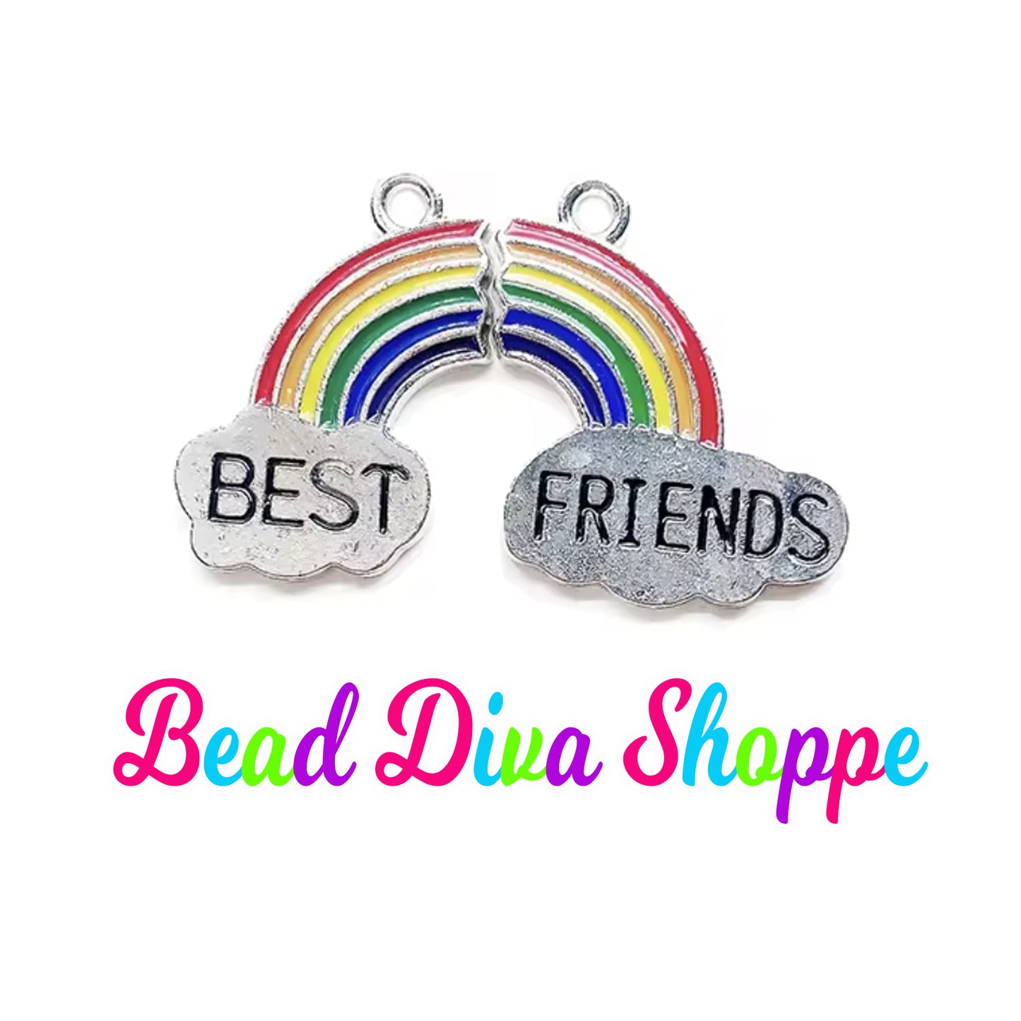 2 - Pieces - 24mmX20mm - BEST FRIENDS - RAINBOW - Charms - Beads - Diy - Jewelry - Beaded Pens - Keychains - Bracelets - Cup Charms