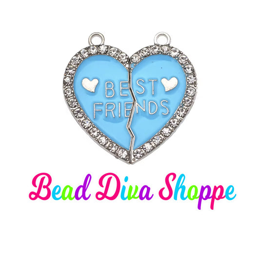 2 - Pieces - 30mmX31mm - BEST FRIENDS with RHINESTONES Charms - Beads - Diy - Jewelry - Beaded Pens - Keychains - Bracelets - Cup Charms
