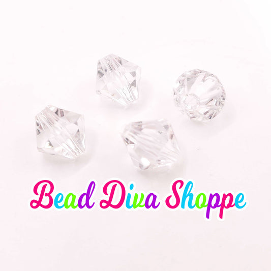 Set of 10 - 14mm - CLEAR - Transparent Faceted BICONE Beads for Diy and Jewelry Making Supplies