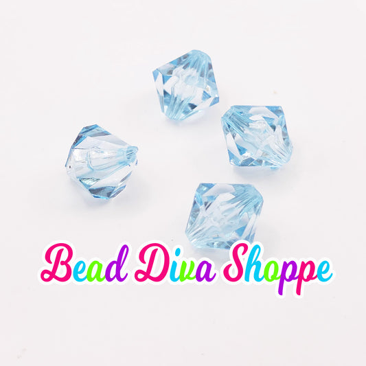 Set of 10 - 14mm - BLUE - Transparent Faceted BICONE Beads for Diy and Jewelry Making Supplies