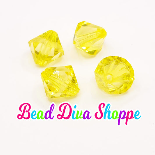 Set of 10 - 14mm - YELLOW - Transparent Faceted BICONE Beads for Diy and Jewelry Making Supplies