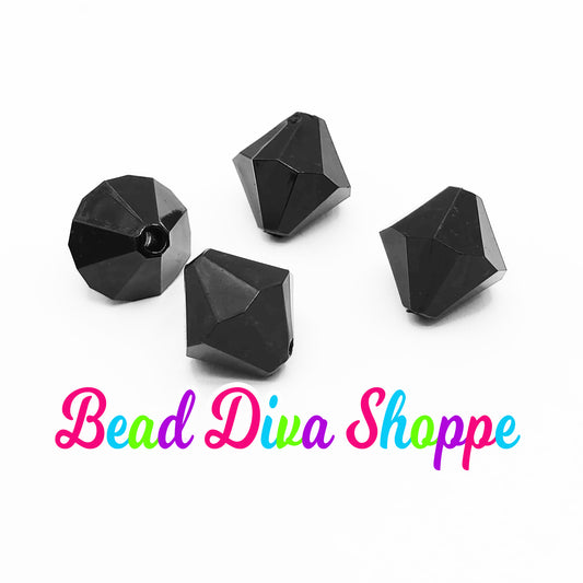 Set of 10 - 14mm - OPAQUE BLACK - Transparent Faceted BICONE Beads for Diy and Jewelry Making Supplies