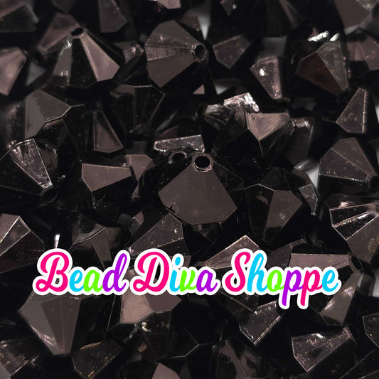 Set of 10 - 14mm - OPAQUE BLACK - Transparent Faceted BICONE Beads for Diy and Jewelry Making Supplies