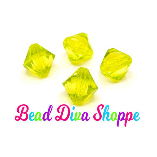 Set of 10 - 14mm - LIME GREEN - Transparent Faceted BICONE Beads for Diy and Jewelry Making Supplies