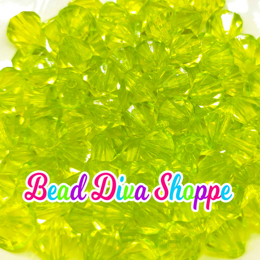 Set of 10 - 14mm - LIME GREEN - Transparent Faceted BICONE Beads for Diy and Jewelry Making Supplies