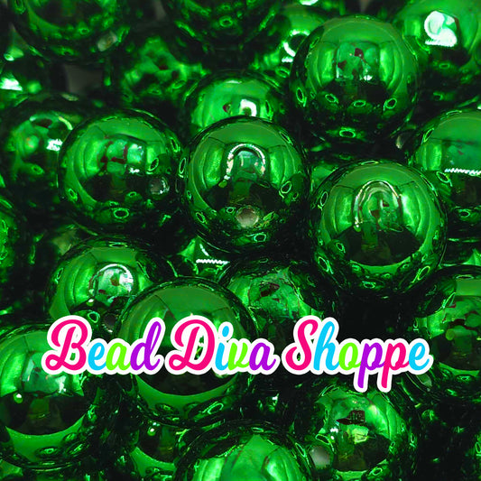 20mm - DARK GREEN - Shiny Beads  - Bubblegum - Round Acrylic Beads for Diy and Jewelry Making Supplies