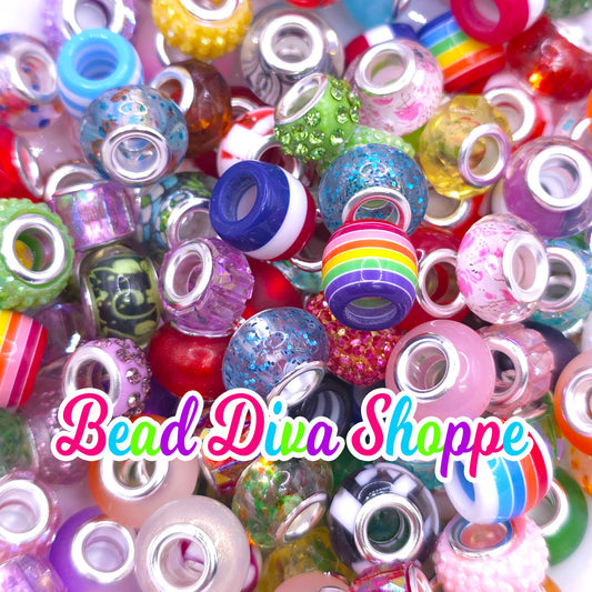 Set of 25 - Lot Assorted Resin Beads - 14mm European Large Hole Beads Rondelle Beads - Spacer Beads for Diy and Jewelry Making Supplies
