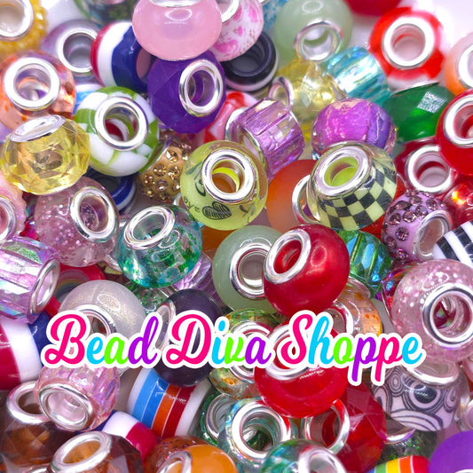 Set of 25 - Lot Assorted Resin Beads - 14mm European Large Hole Beads Rondelle Beads - Spacer Beads for Diy and Jewelry Making Supplies