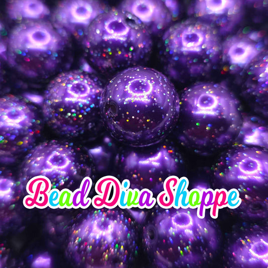 20mm - DARK PURPLE GLITTER Beads - Acrylic Beads for Diy - Jewelry Making Supplies - Keychains - Beaded Pens