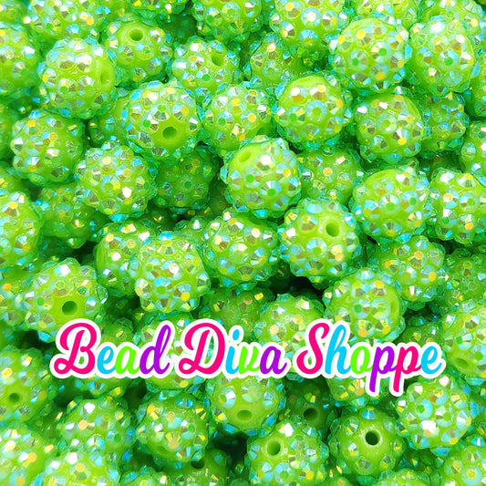 Set of 10 -  12mm - LIME RHINESTONE Ab - Beads for Diy and Jewelry Making Supplies - Keychains - Beaded Pens