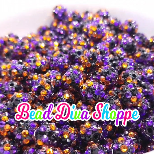 Set of 10 -  12mm - HALLOWEEN RHINESTONE - Black/Orange/Purple - Beads for Diy and Jewelry Making Supplies - Keychains - Beaded Pens