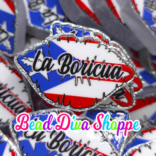 Set of 2 - 33mmx20mm - LA BORICUA - ACRYLIC - Focal  Beads - Diy Jewelry Making - Beaded Pens - Keychains - Bracelets