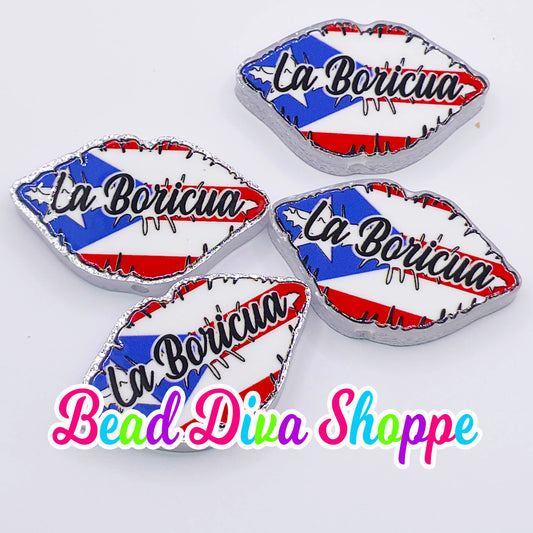Set of 2 - 33mmx20mm - LA BORICUA - ACRYLIC - Focal  Beads - Diy Jewelry Making - Beaded Pens - Keychains - Bracelets