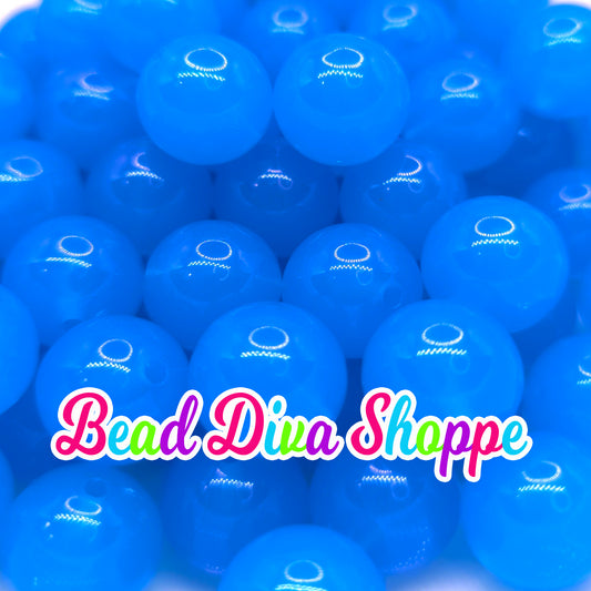 Set of 10 - 16mm - BLUE JELLY BEADS - Acrylic Beads- Bubblegum - Chunky - Round Acrylic Beads for Diy and Jewelry Supplies