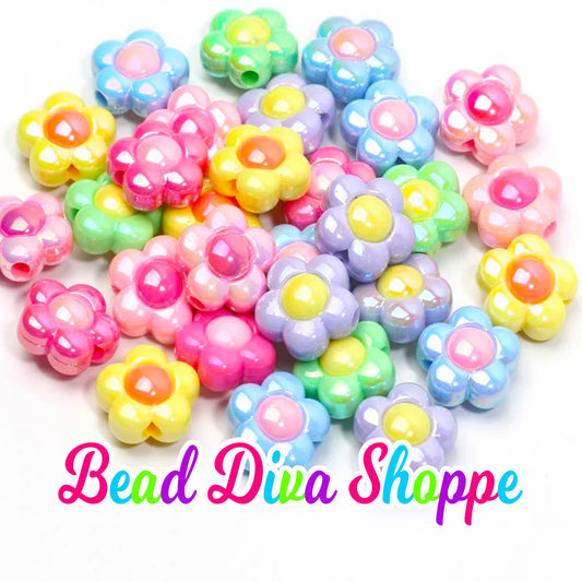 16mm - Set of 10 - Color Mix - FUN COLORFUL FLOWERS - Acrylic Loose Spacer Beads