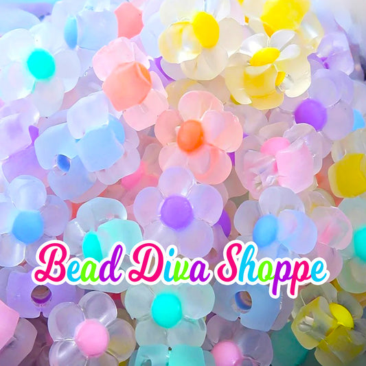 12mm - Set of 10 - Color Mix - FROSTED FLOWERS - Acrylic Loose Spacer Beads