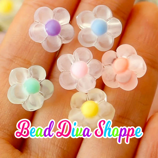 12mm - Set of 10 - Color Mix - FROSTED FLOWERS - Acrylic Loose Spacer Beads