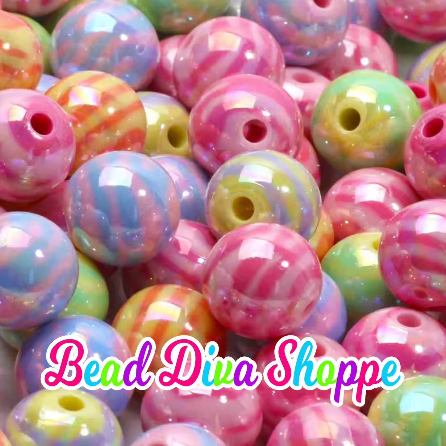 16mm - Set of 10 - Color Mix - ZEBRA - Acrylic Loose Spacer Beads
