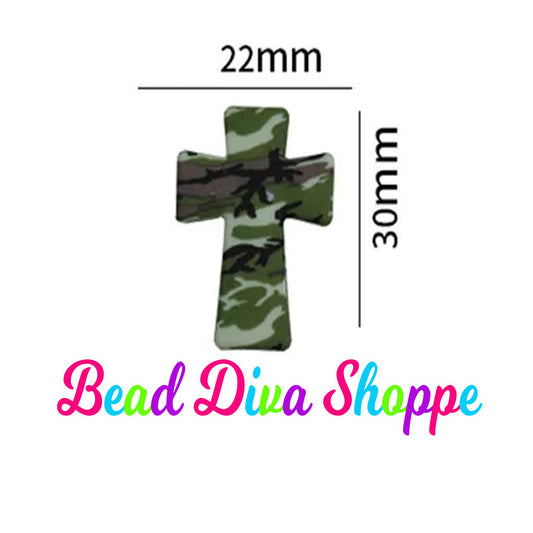 Set of 2 - 29mm X 23mm - CAMO CROSS - Focal  Beads - DIY Jewelry Making - Beaded Pens - Keychains - Bracelets