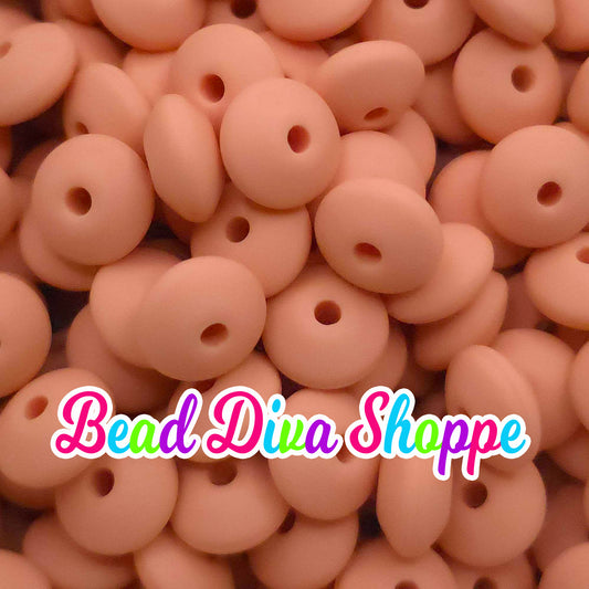 Set of 20 - PEACH- 12mm Silicone Lentil Beads - DIY Jewelry Making - Beaded Pens - Keychains - Bracelets