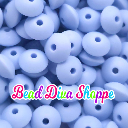 Set of 20 - POWDER BLUE - 12mm Silicone Lentil Beads - DIY Jewelry Making - Beaded Pens - Keychains - Bracelets