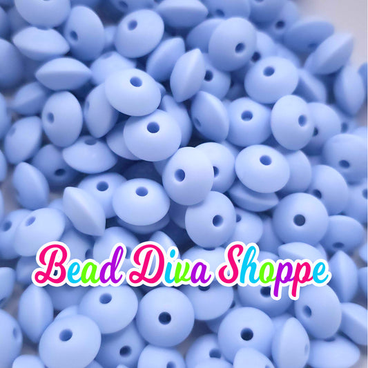 Set of 20 - POWDER BLUE - 12mm Silicone Lentil Beads - DIY Jewelry Making - Beaded Pens - Keychains - Bracelets