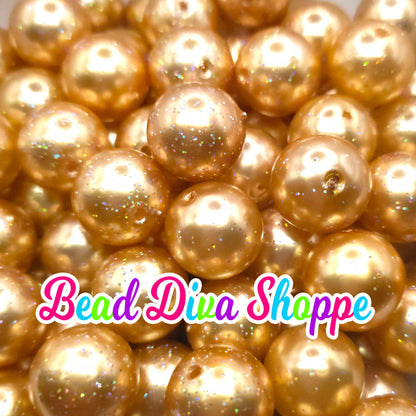 20mm - GOLD - Pearl Glitter - Bubblegum Chunky Beads - Round Acrylic Beads for Diy and Jewelry Making Supplies