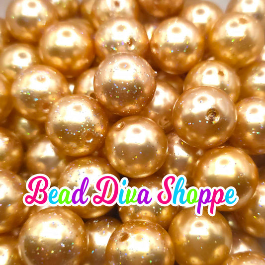20mm - GOLD - Pearl Glitter - Bubblegum Chunky Beads - Round Acrylic Beads for Diy and Jewelry Making Supplies