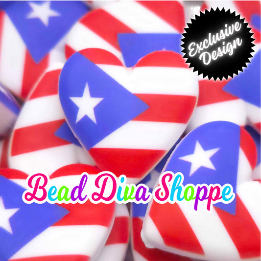 EXCLUSIVE - Set of 2 - 28mmX28mm - PUERTO RICAN HEART - Focal  Beads - Diy Jewelry Making - Beaded Pens - Keychains - Bracelets
