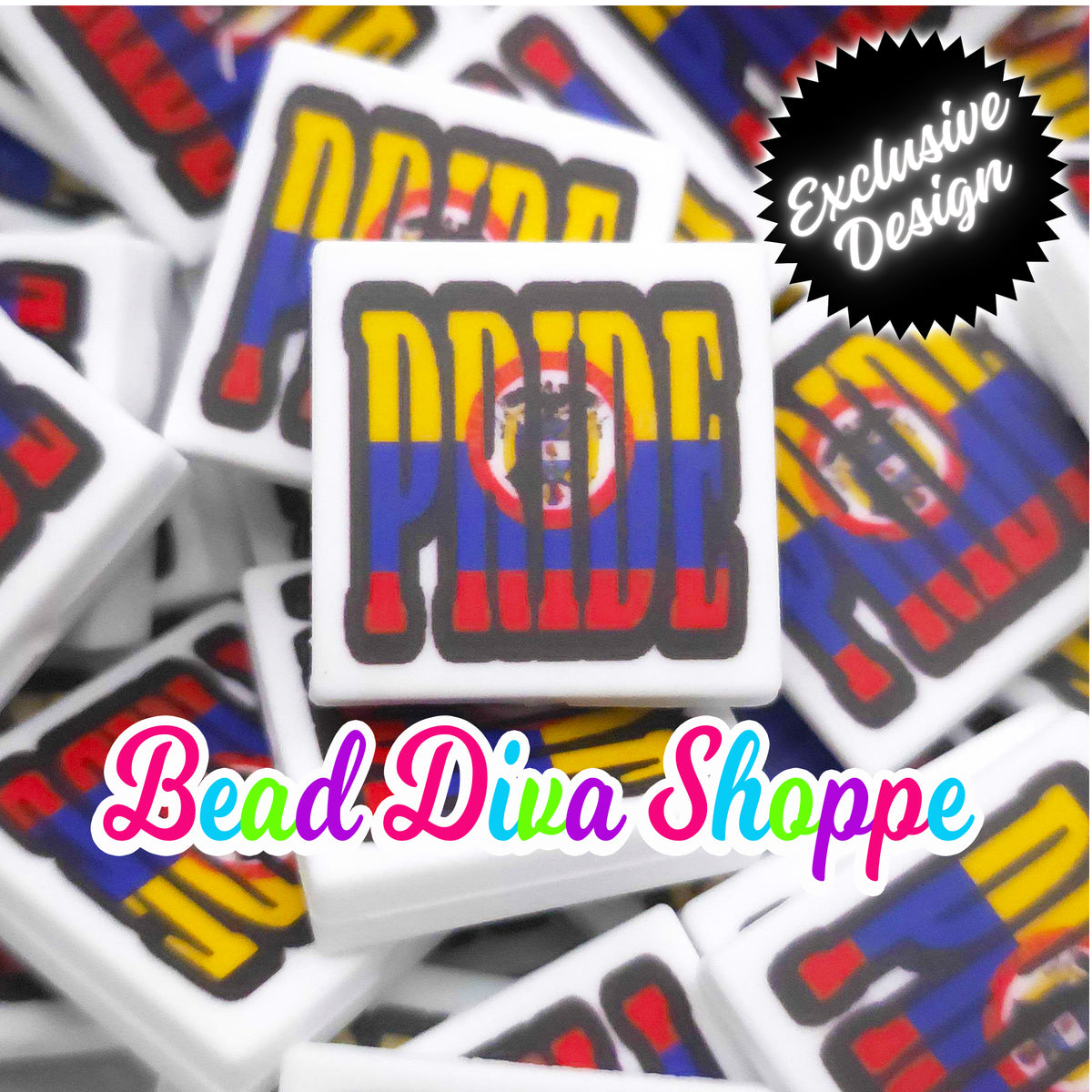 EXCLUSIVE - Set of 2 - 28mmX28mm - COLOMBIAN PRIDE - Focal  Beads - Diy Jewelry Making - Beaded Pens - Keychains - Bracelets